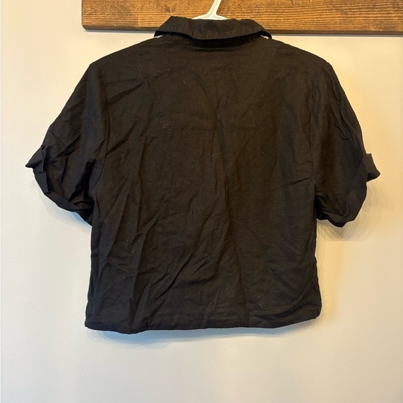 Banana Republic Black Linen Embroidered short sleeved top size XS - Picture 6 of 7